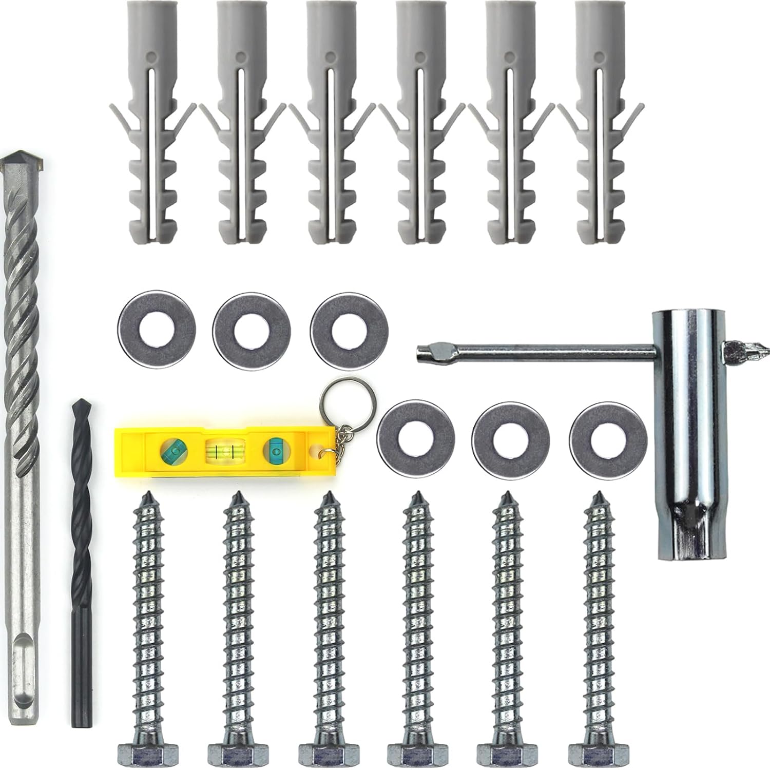 GuuYebe Drywall Anchors for TV Mount,Upgrade Lag Bolts for TV Wall Mount | Kit with Concrete Wall Anchors M8 Lag Bolt Washer by Socket Tool Bubble level and 2 drill bits precise to Wood Or Concrete