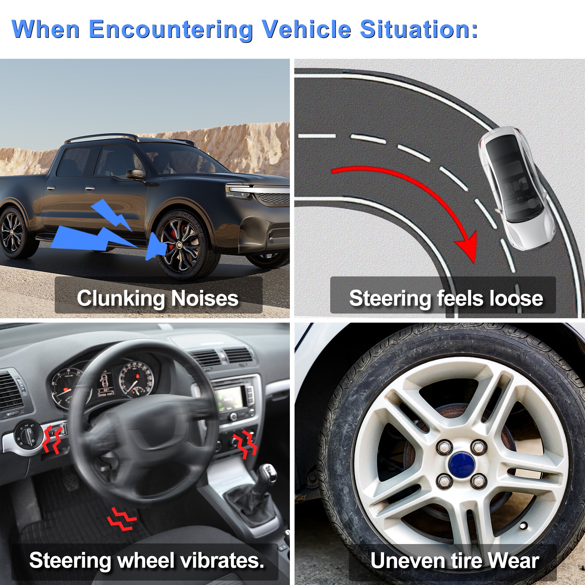 GuuYebe EV800084 Tie Rod End Inner Steering for Silverado Sierra Escalade Tahoe Avalanche Yukon Suburban Replacement with GMC Cadillac Chevrolet Suspension Kit