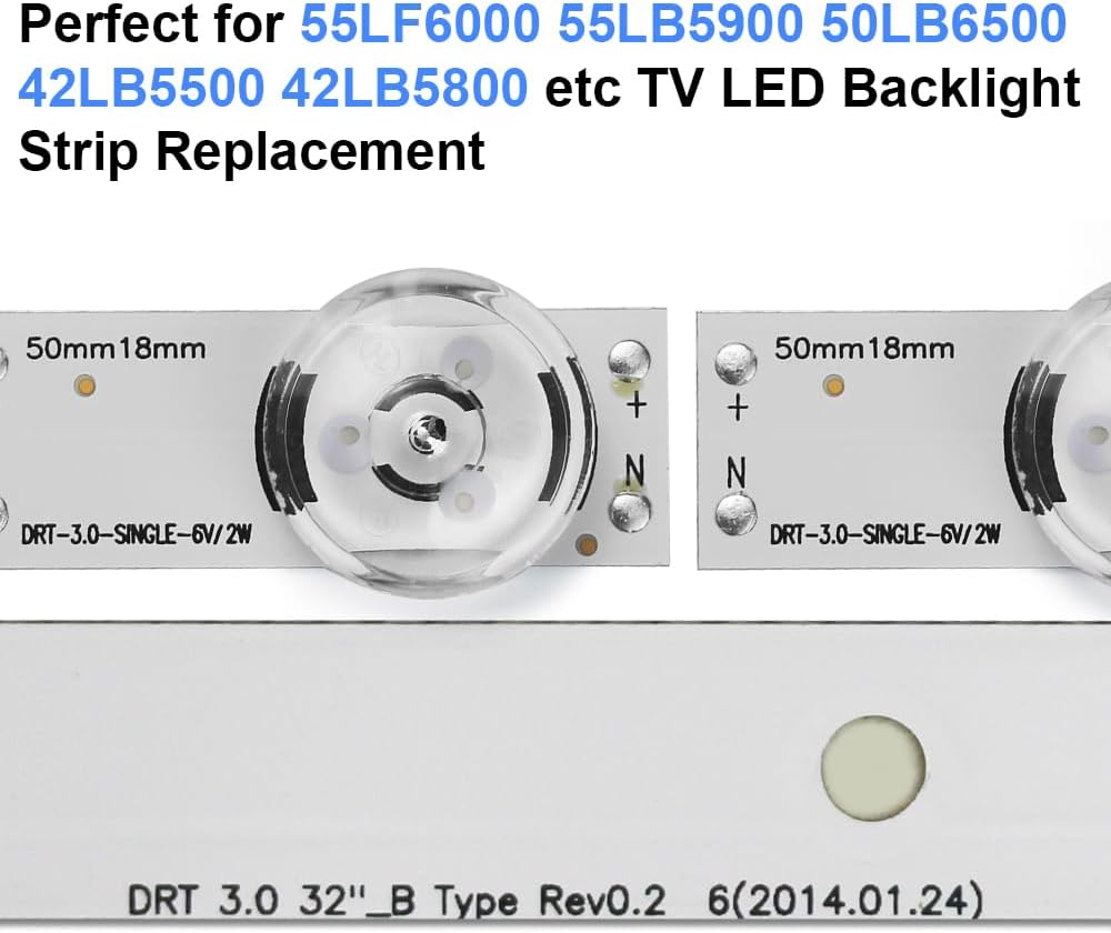 GuuYebe LED Backlight Strip Replacement Part, DRT 3.0 Single 6V 2W Lamp Beads with Optical Lens Fliter for 32-65 LED TV Repair Bars 10PCS 50x18MM 55LF6000 55LB5900 50LB6500 42LB5500 42LB5800