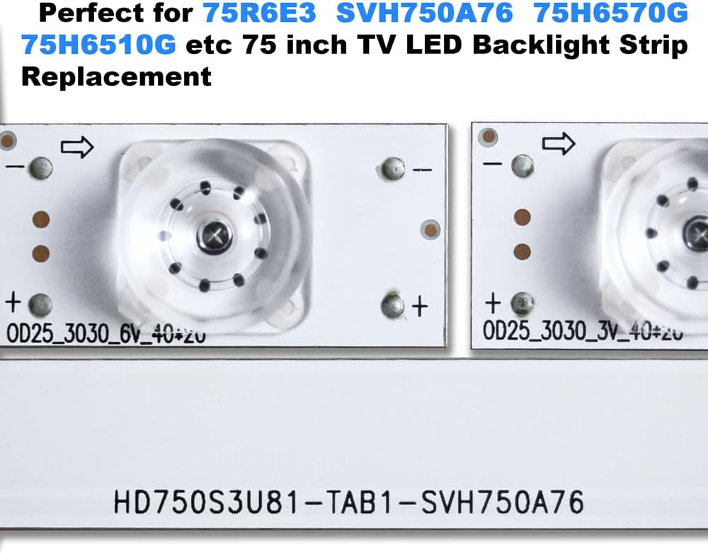 GuuYebe 75R6E3 SVH750A76 75H6570G 75H6510G Led Backlight Strip Replacement Part Lamp Beads 3V 6V for 75 inch LED TVs Repair Bars with Optical Lens Fliter 3030 3528 2835 Bead 30PCS