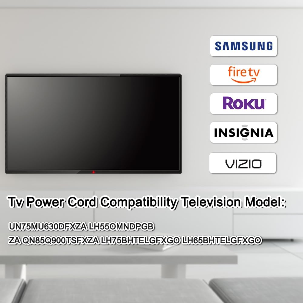 GuuYebe 3903-001116 Tv Power Cord Replacement for Samsung LG Vizio TCL Insignia Sony TVs 3 Prong DC 5 ft