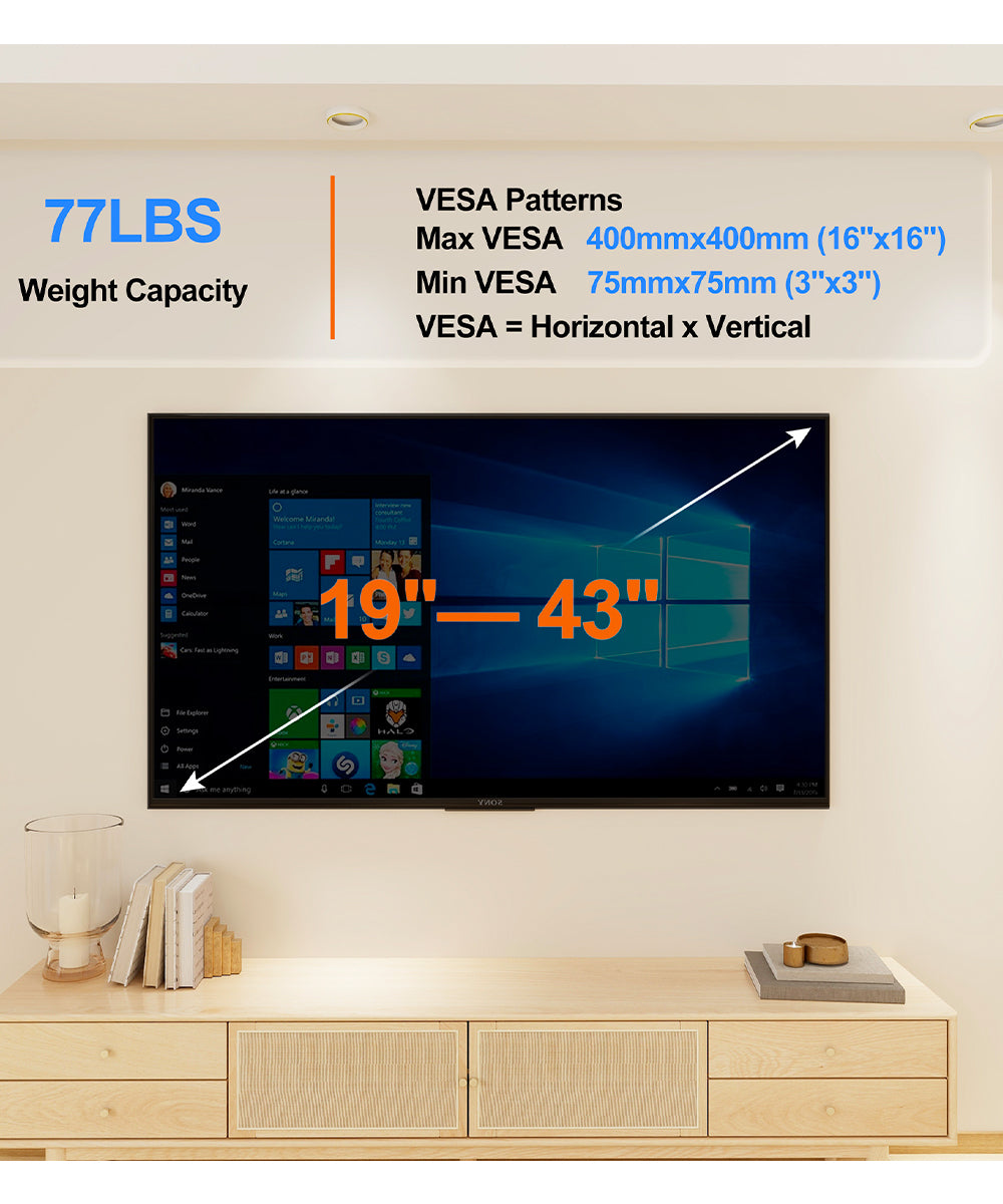 TV Wall Mount, Full Motion Articulating Tilt Swivel Arms Extension Curved TVs Bracket for 43 40 42 32 24 27 30 20 19 Inch Monitor Screen Loading 77 LBS in The Corner Low Profile VESA GuuYebe