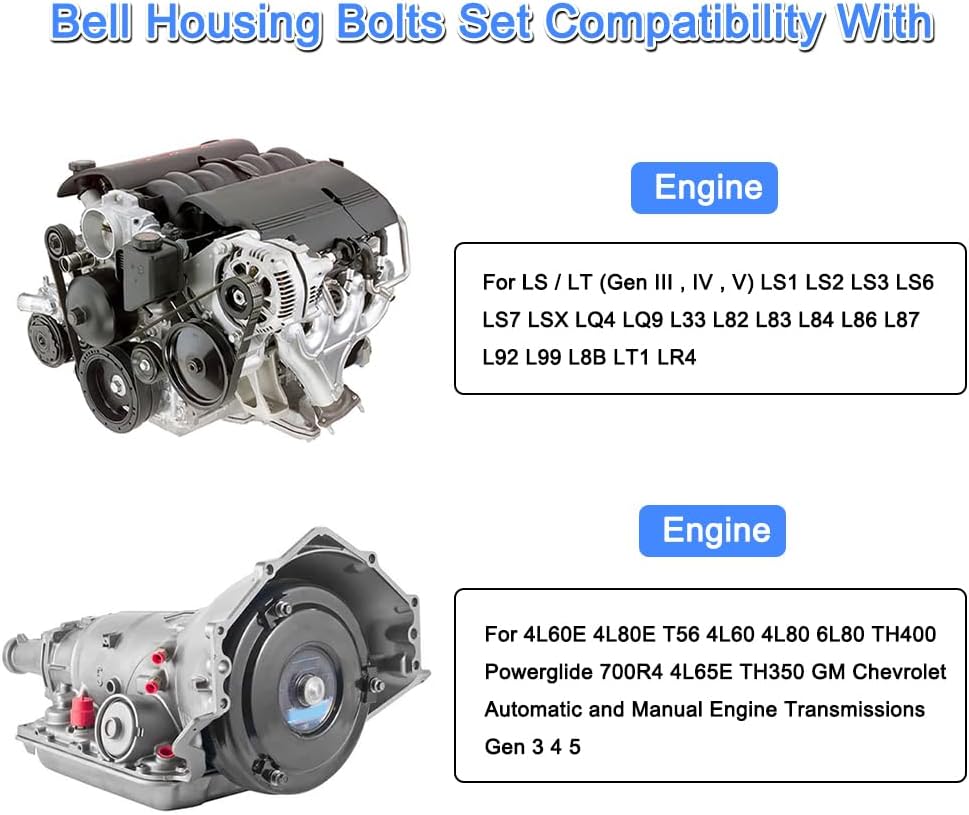 4L60E 4L80E 700R4 TH350 T56 Powerglide 6L80 4L60 6L80E 4L80 Transmission Bellhousing Bolt
