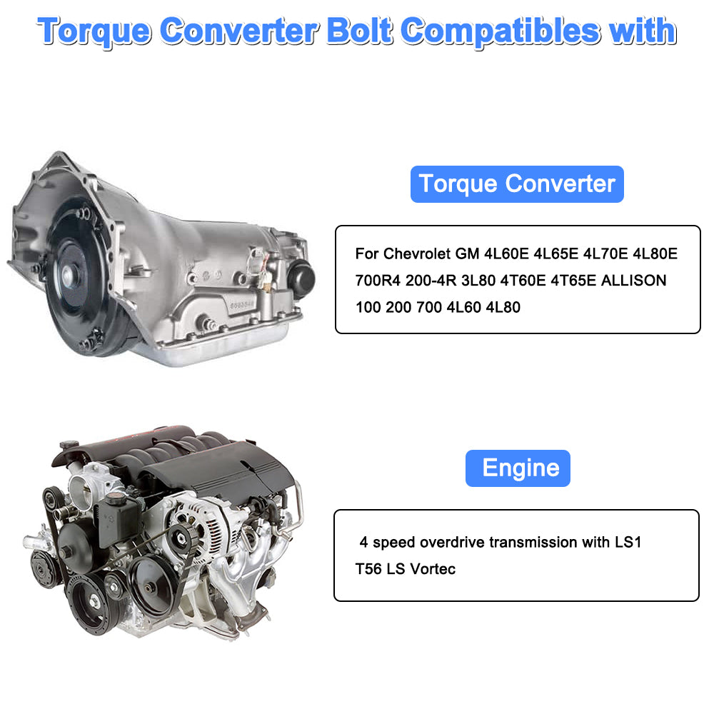 Torque Converter Bolts for 4L60E 4L80E 700R4 TH350 TH400 6L80 4T60E 4L80 4L65E 4T80E 4L70E Torque Transformer with LS Vortec LS1 T56 M10x1.5 2307304 230-7304