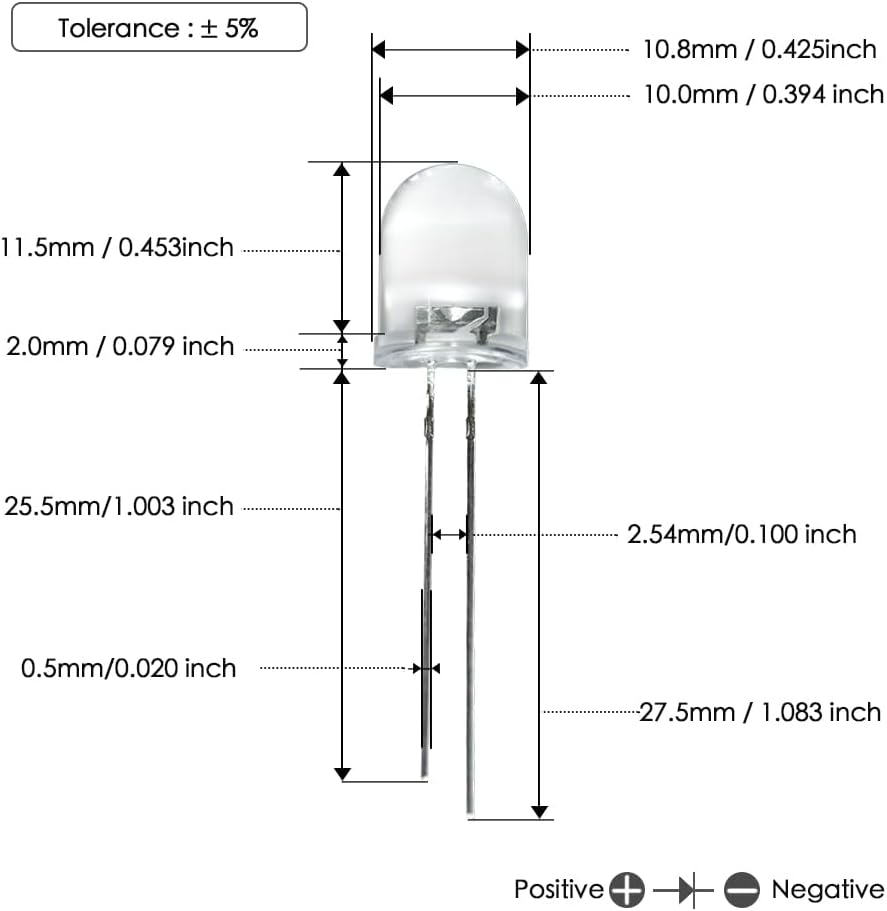 GuuYebe 10mm LED Diode 3 Volt LED Light Bulbs White Bright Lighting Lamps Electronics Components Indicator with Clear Round Transparent DC 3V 20mA 50pcs