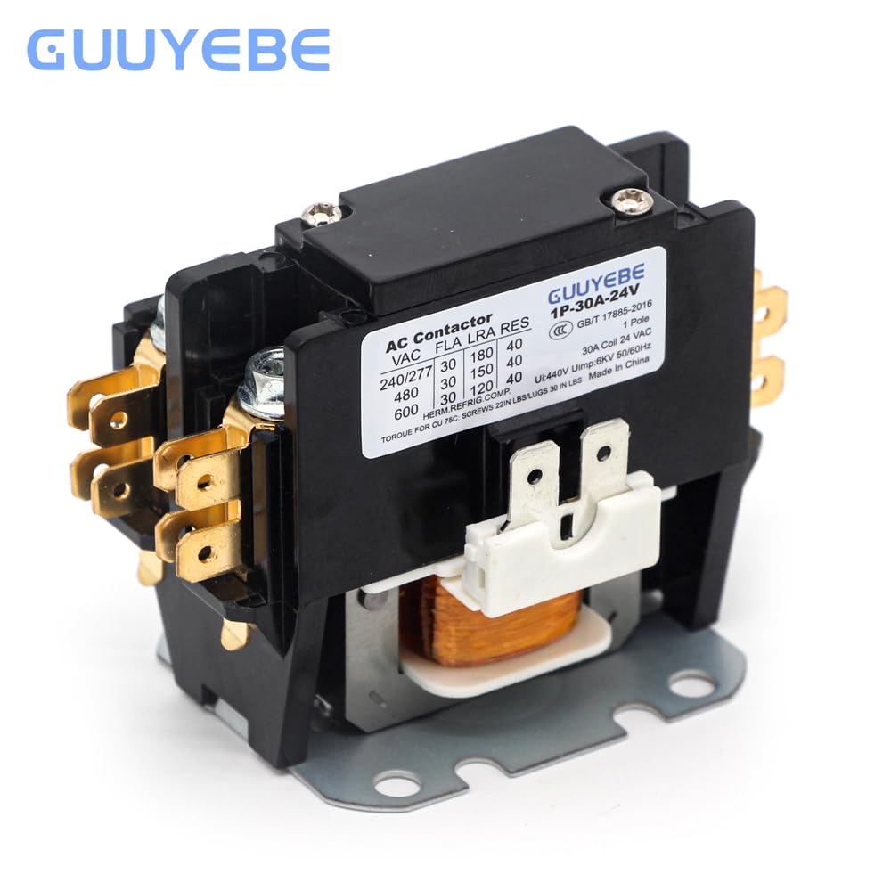 GuuYebe 30 Amp 1 Pole HVAC Definite Purpose Contactor, 24V AC Coil Replacement for Air Conditioner Systems