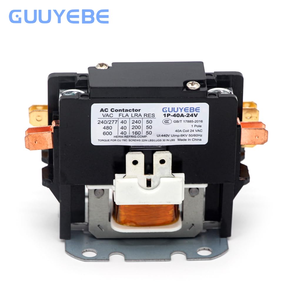 GuuYebe 40 Amp 1 Pole HVAC Definite Purpose Contactor, 24V AC Coil Replacement for Air Conditioner Systems
