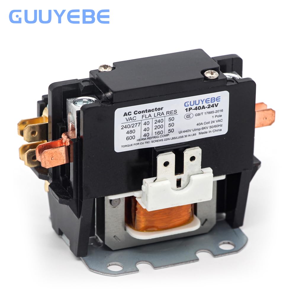 GuuYebe 40 Amp 1 Pole HVAC Definite Purpose Contactor, 24V AC Coil Replacement for Air Conditioner Systems