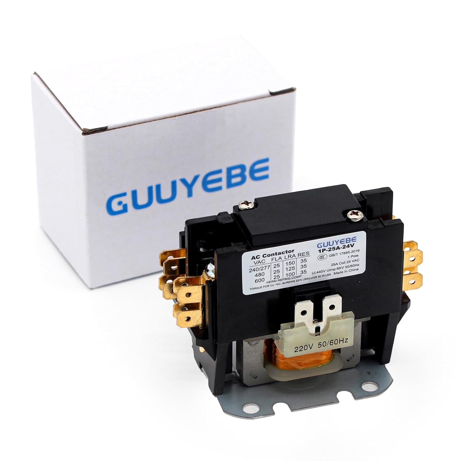 GuuYebe 25 Amp 1 Pole HVAC Definite Purpose Contactor, 24V AC Coil Replacement for Air Conditioner Systems