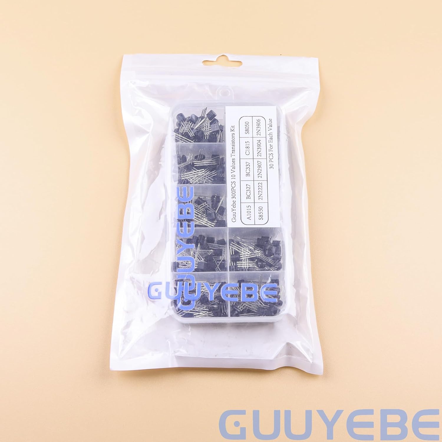 GuuYebe 300PCS 10 Values 2N2222 2N3904 2N3906 2N2907 BC337 S8050 S8550 BC327 A1015 C1815 NPN PNP BJT Transistors of Semiconductor Products