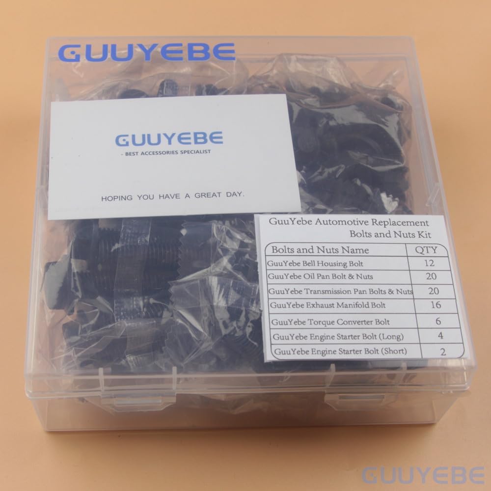 GuuYebe Bolts and Nuts Kit,With Exhaust Manifold Torque Converter Engine Starter Transmission Pan Oil Pan Bell Housing bolts Assortment Set for Automotive Replacement Parts