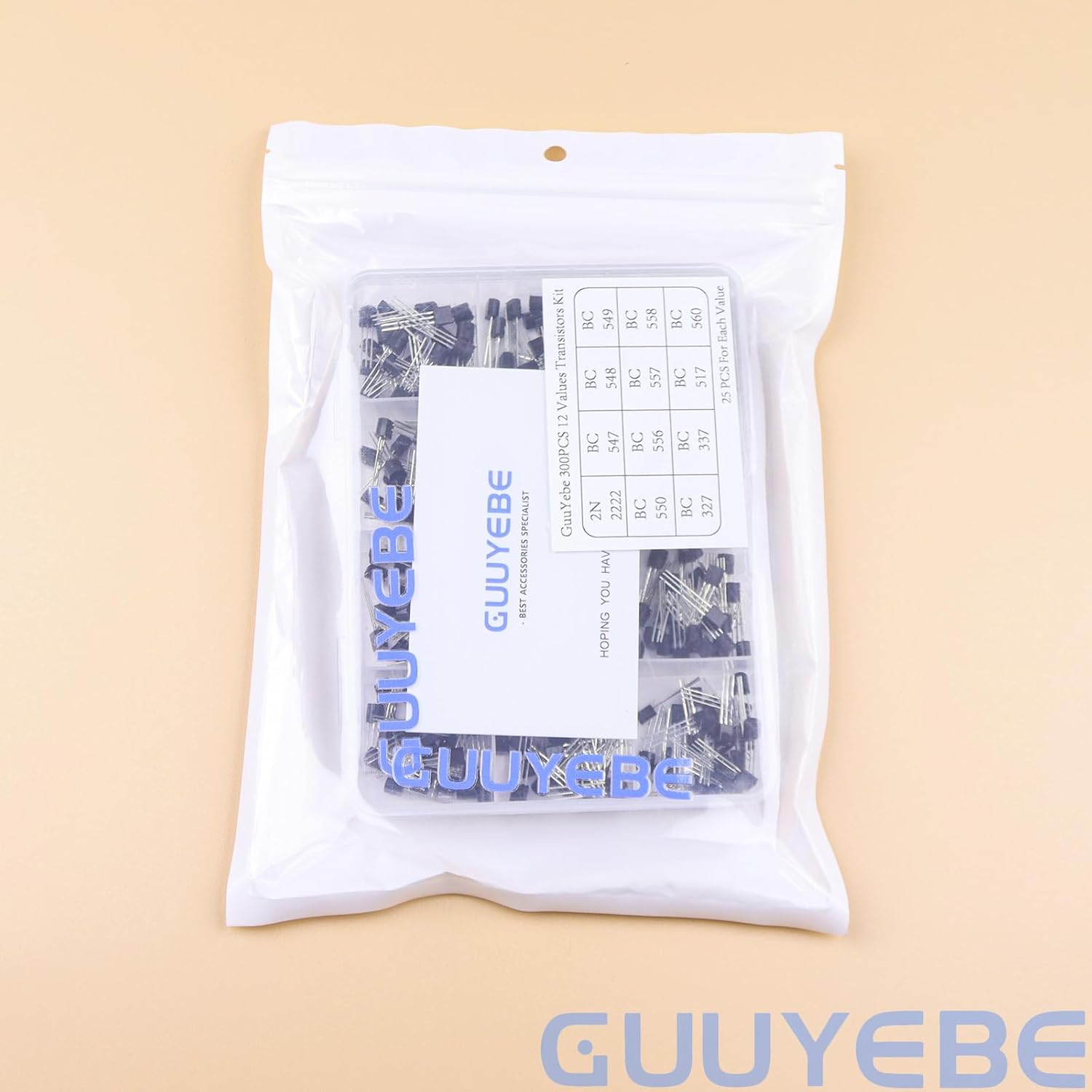 GuuYebe 300PCS 12 Values 2N2222 BC547 BC557 BC548 BC549 BC550 BC556 BC558 BC327 BC337 BC517 BC560 NPN PNP BJT Transistors of Semiconductor Products