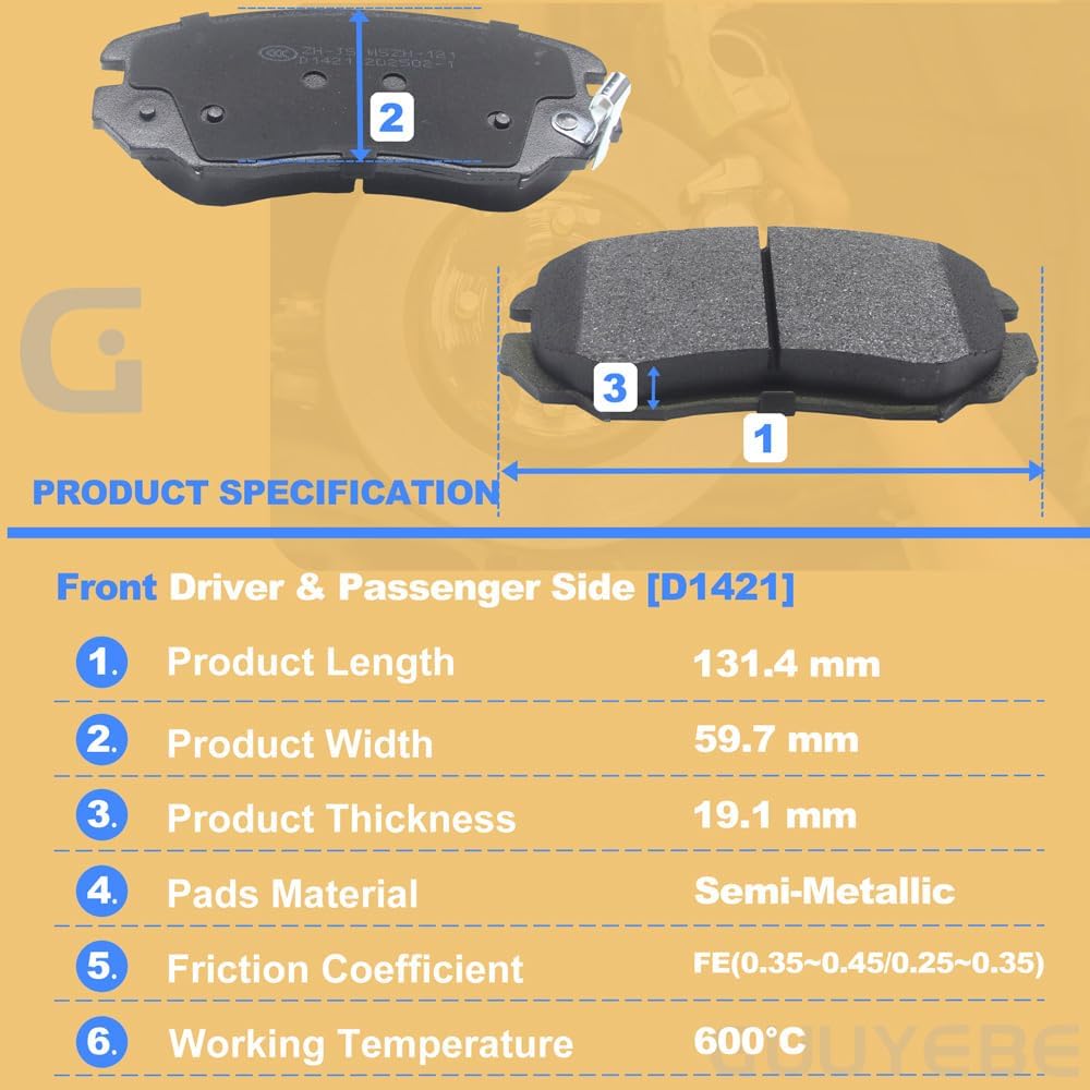 4 PCS Ceramic Brake Pads Front,For Chevy 2013-2016 Malibu 2010-2017 Equinox 2014-2020 Impala,For GMC 2010-2017 Terrain,For Buick LaCrosse Regal,For Saab 9-5 Cadillac ELR,1421,QC1421,BC1421