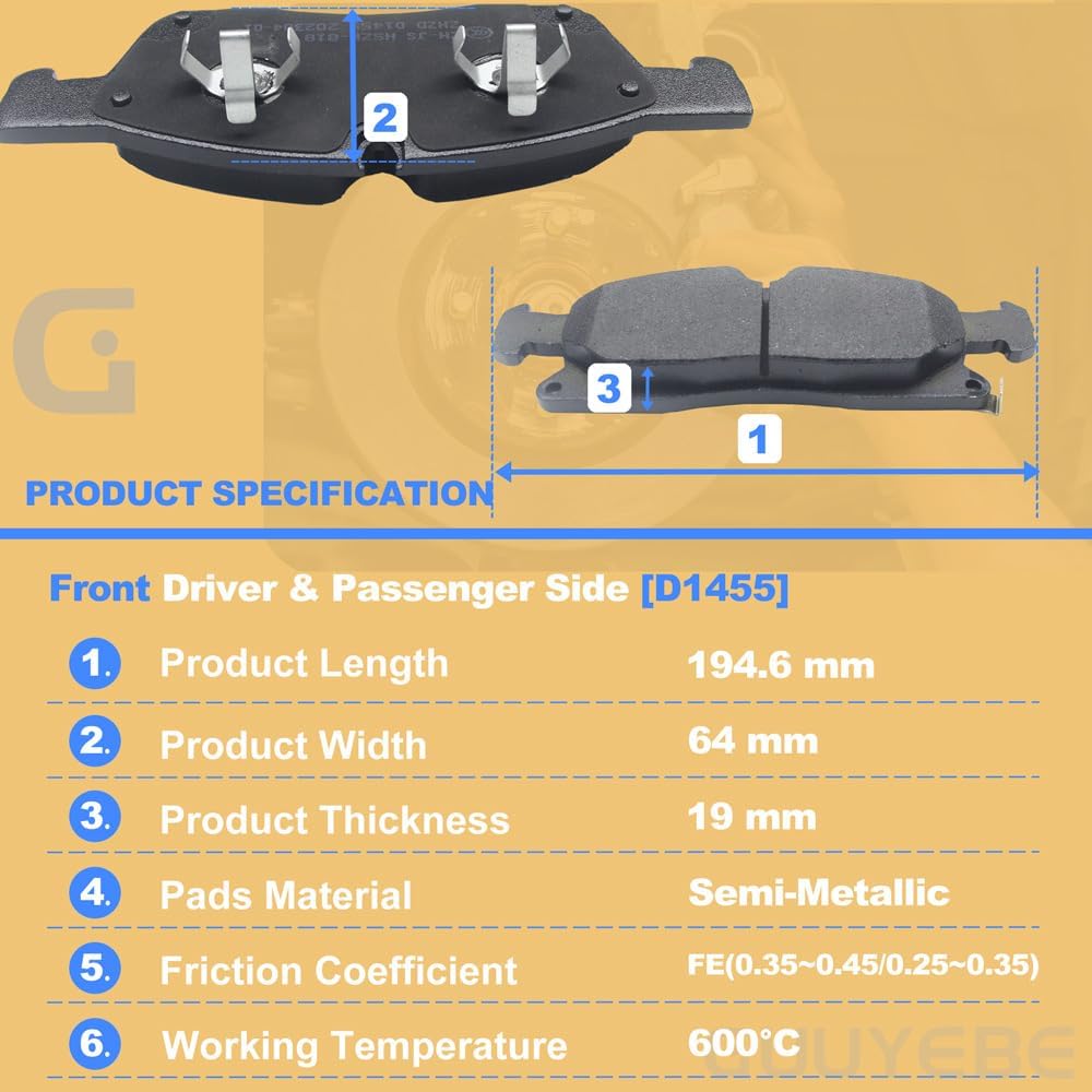 4 PCS Ceramic Brake Pads Front,For Jeep 2011-2016 Grand Cherokee,For Dodge 2011-2023 Durango,Replace for 1455 D1455 BC1455 QC1455