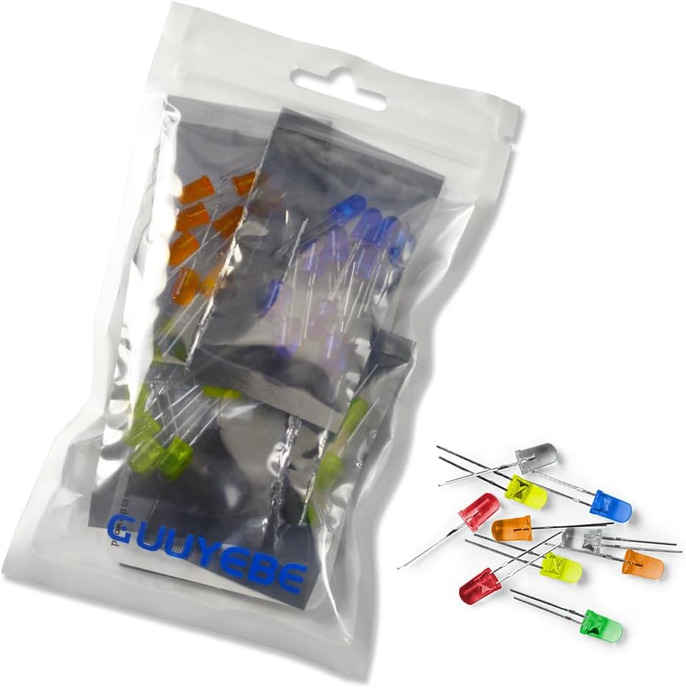 LEDs, Single LED Light 5mm LED Diode Lamp DIY Kit with White Red Green Blue Yellow Orange Diffused Round Lens DC 3V 20mA Mini Bulbs Electronics Components 6 Colors x 10PCS