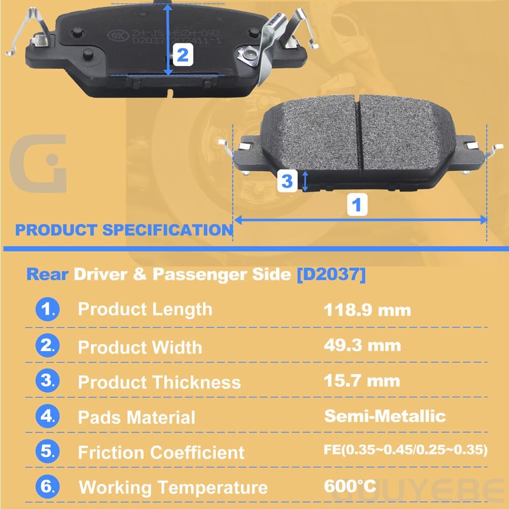 4 PCS Rear Ceramic Brake Pads,For Honda 2017-2023 CRV CR-V, Replace for 2037 D2037 BC2037