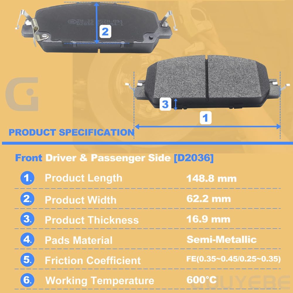 4 PCS Ceramic Brake Pads Front,For Honda 2017-2023 CRV CR-V and 2017-2021 Clarity and 2023 HRV HR-V,Replace for 2036 D2036 BC2036