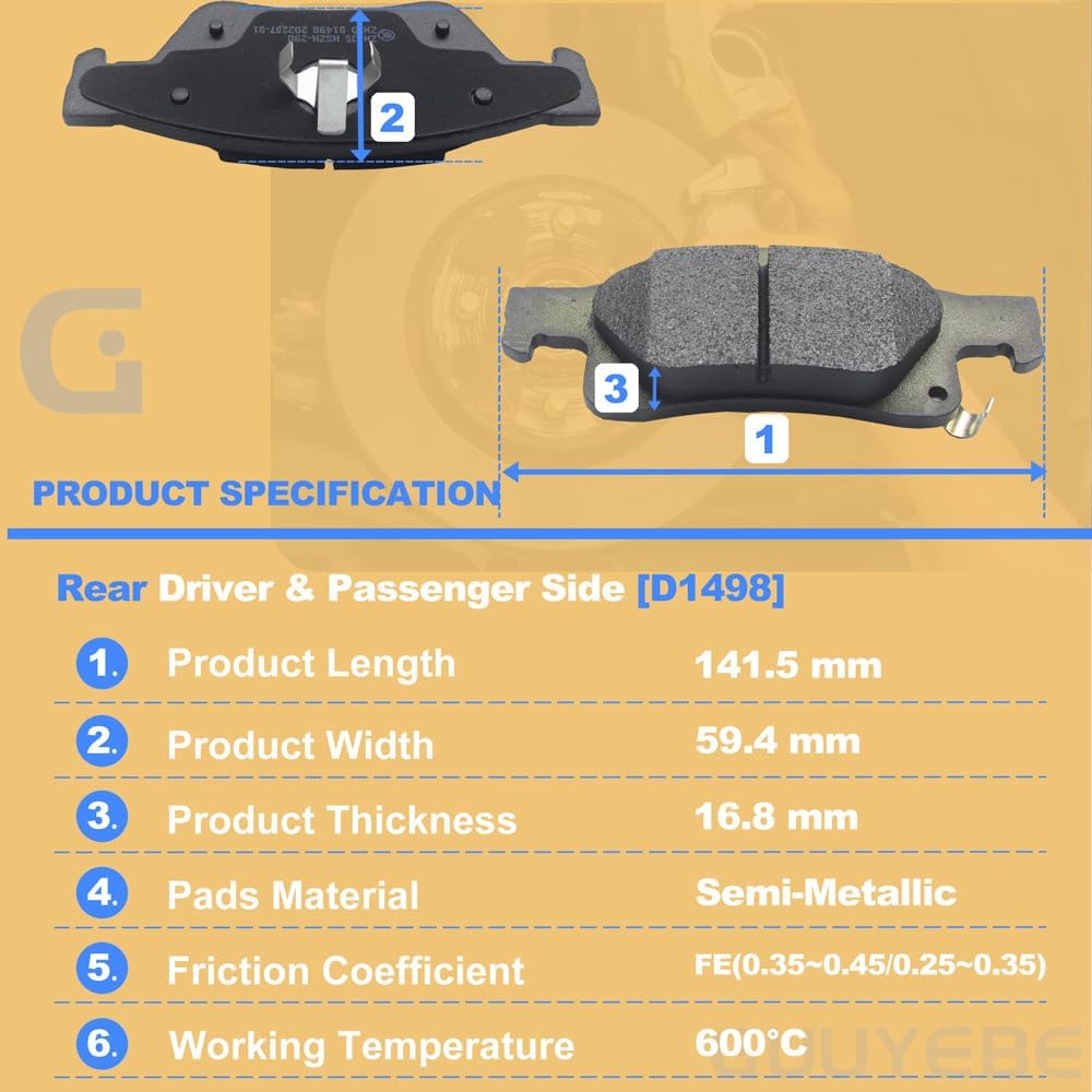 4 PCS Rear Ceramic Brake Pads,For Jeep 2011-2021 Grand Cherokee,For Dodge 2011-2023 Durango,1498 BC1498 D1498 BE1498h