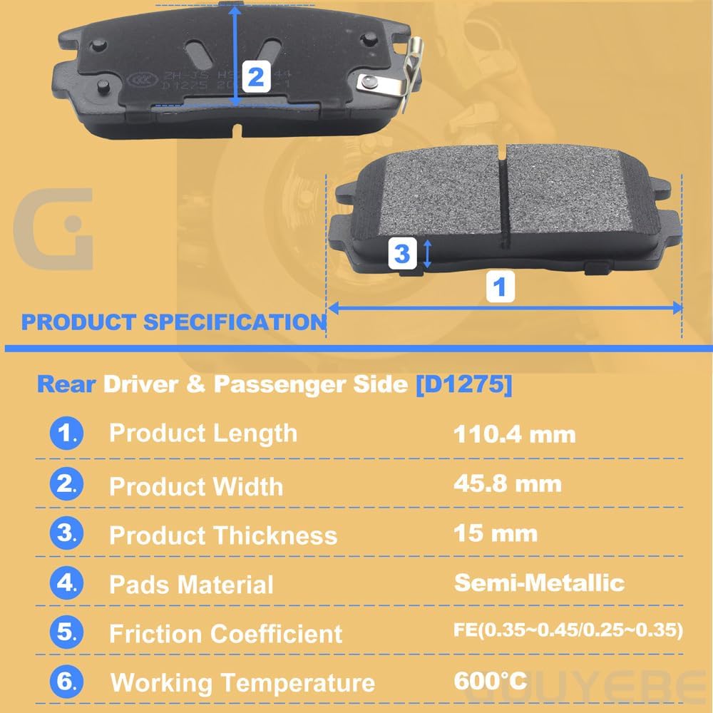 4 PCS Rear Ceramic Brake Pads,For GMC 2010-2017 Terrain,For Chevy 2007-2017 Equinox 2012-2015 Captiva,For Pontiac 2007-2009 Torrent, For Saturn 2008-2010 Vue,For Suzuki XL-7,1275 D1275