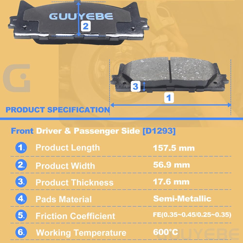 8 PCS Ceramic Brake Pads Front and Rear,For Toyota 2007-2019 Camry 2008-2018 Avalon,For Lexus 2007-2018 ES350 ES300h,QC1293 D1293 QC1212 D1212