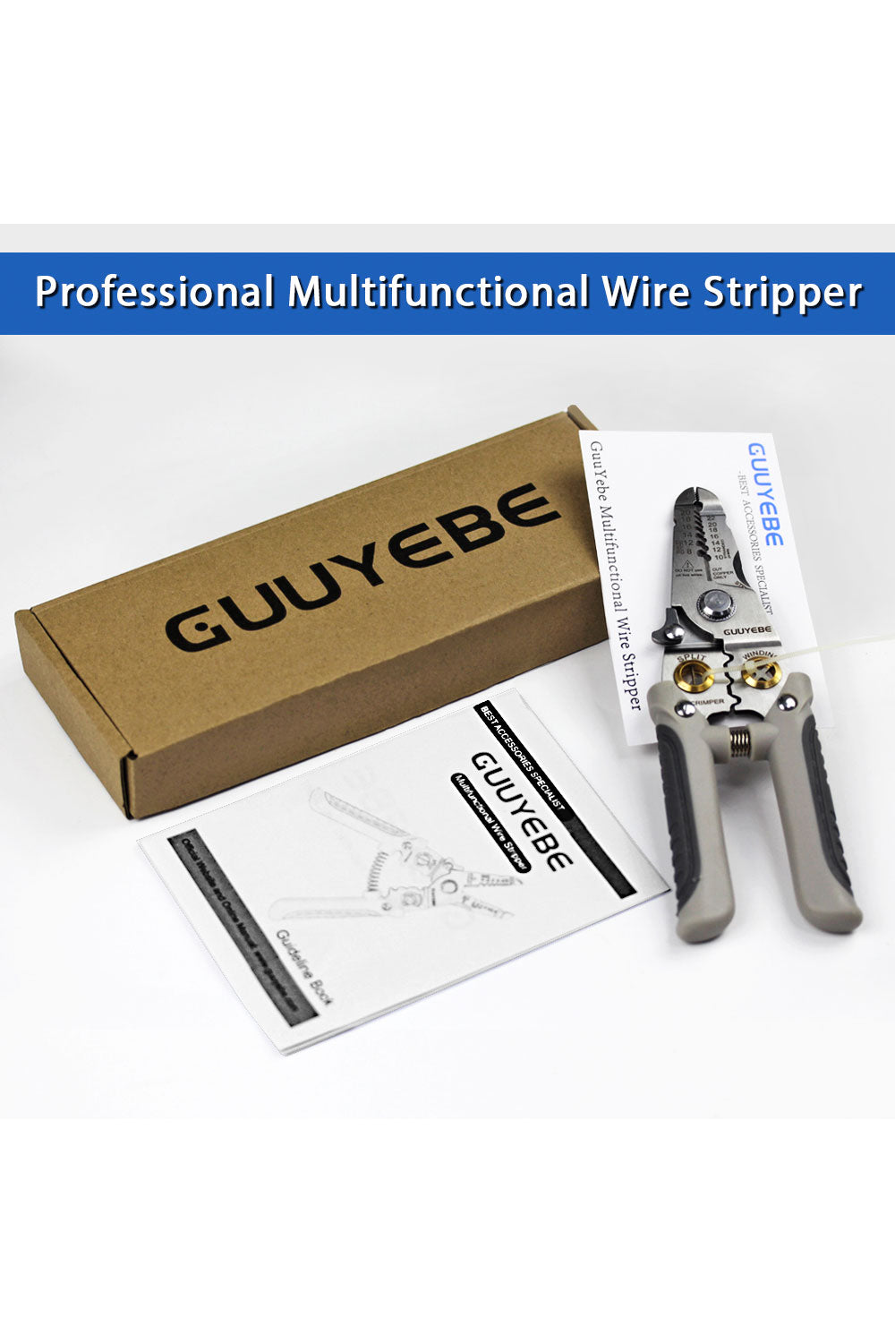 Wire Stripper, Multifunctional Wire Strippers Electrical with Cuts 8 10 12 14 16 18 20 22 AWG Cutter Pliers Splitter Winding Wires Cable Crimper Crimping Tool for Electricians and DIY gray GuuYebe