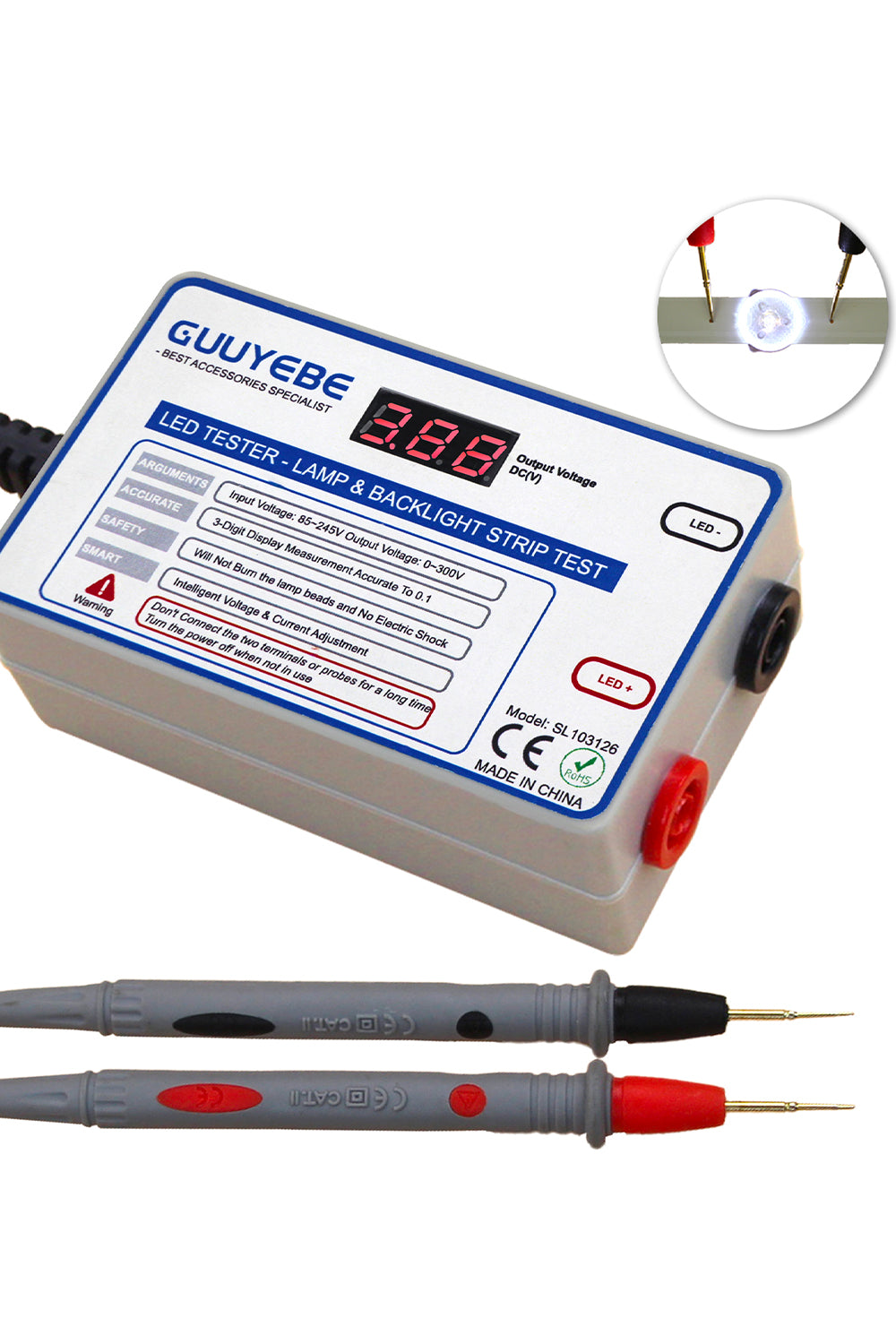 LED Tester, TV Backlight Tester for Lamp Bead Repair Testing Output Voltage 0-300V 30mA to Strip Replacement and Test Lights Include as Gold Plated Pin and Tools GuuYebe