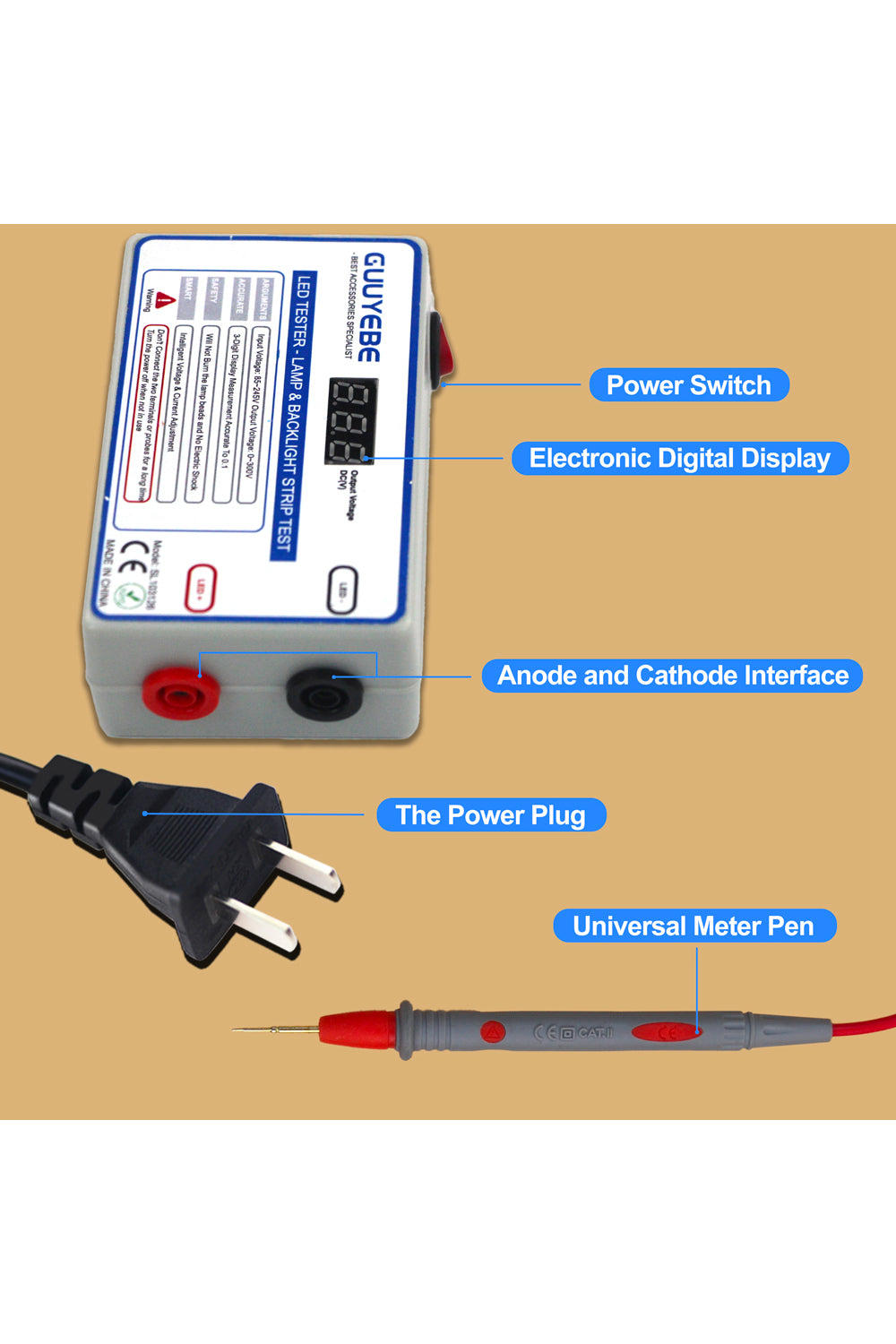 LED Tester, TV Backlight Tester for Lamp Bead Repair Testing Output Voltage 0-300V 30mA to Strip Replacement and Test Lights Include as Gold Plated Pin and Tools GuuYebe