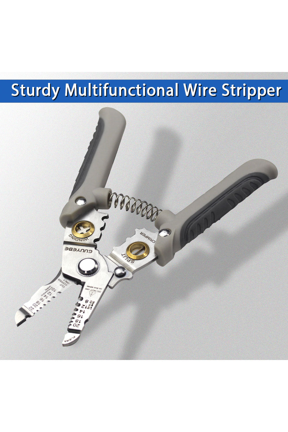 Wire Stripper, Multifunctional Wire Strippers Electrical with Cuts 8 10 12 14 16 18 20 22 AWG Cutter Pliers Splitter Winding Wires Cable Crimper Crimping Tool for Electricians and DIY gray GuuYebe