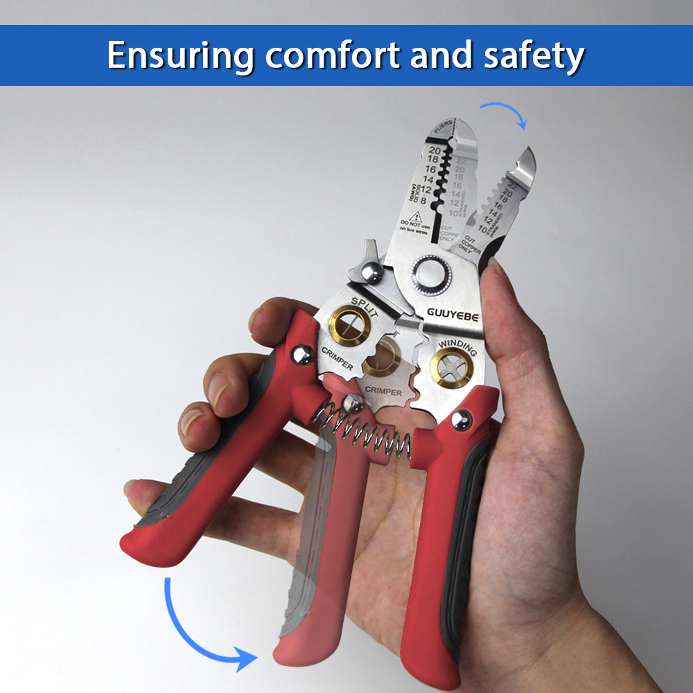 GuuYebe Wire Stripper Multifunctional Wire Strippers Electrical with Cuts 8 10 12 14 16 18 20 22 AWG Cutter Pliers Splitter Winding Wires Cable Crimper Crimping Tool for Electricians and DIY Red