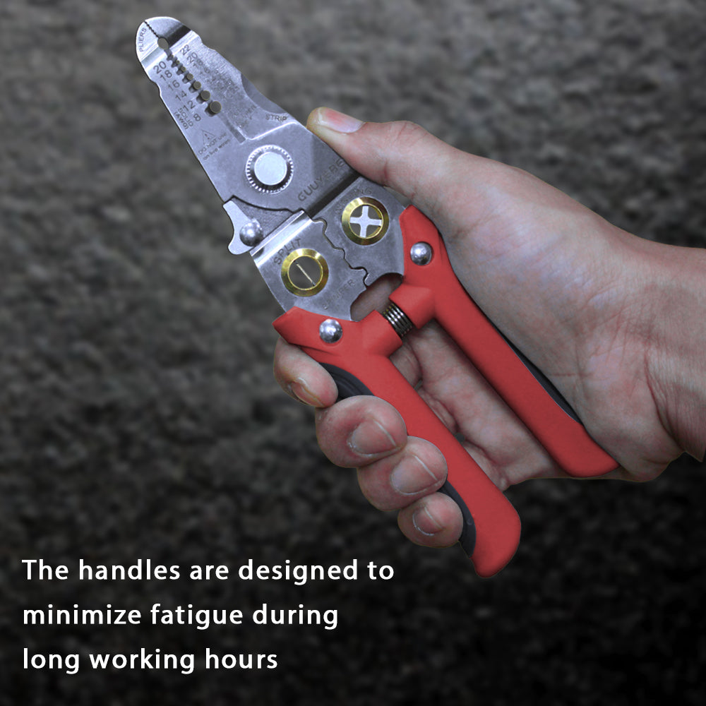 GuuYebe Wire Stripper Multifunctional Wire Strippers Electrical with Cuts 8 10 12 14 16 18 20 22 AWG Cutter Pliers Splitter Winding Wires Cable Crimper Crimping Tool for Electricians and DIY Red