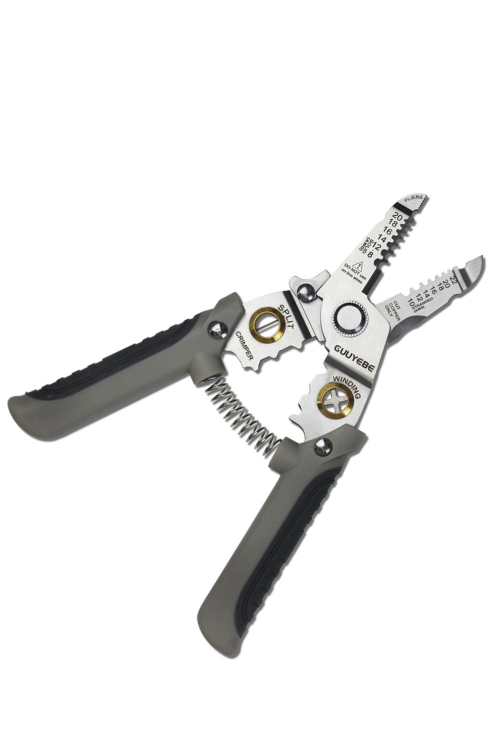 Wire Stripper, Multifunctional Wire Strippers Electrical with Cuts 8 10 12 14 16 18 20 22 AWG Cutter Pliers Splitter Winding Wires Cable Crimper Crimping Tool for Electricians and DIY gray GuuYebe