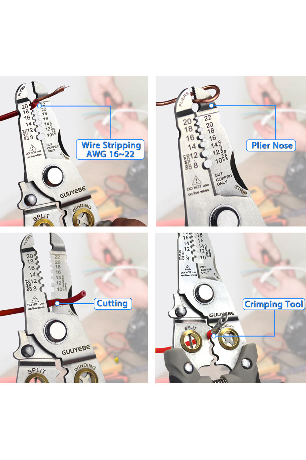 Wire Stripper, Multifunctional Wire Strippers Electrical with Cuts 8 10 12 14 16 18 20 22 AWG Cutter Pliers Splitter Winding Wires Cable Crimper Crimping Tool for Electricians and DIY gray GuuYebe
