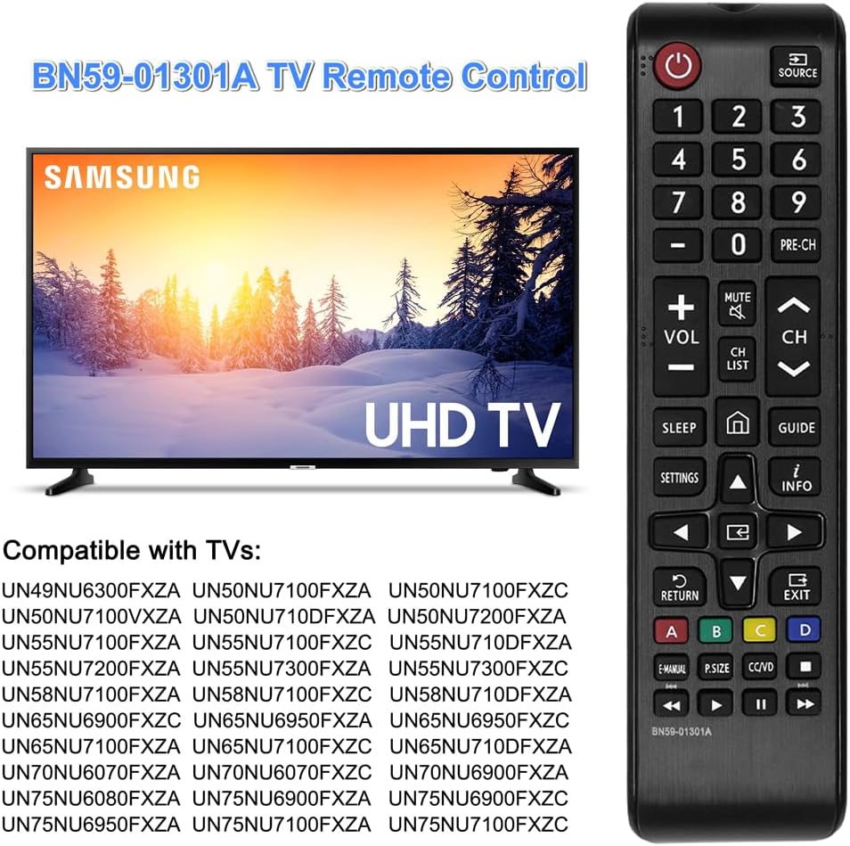 GuuYebe BN59-01301A TV Remote Control Replacement for UN50NU7100FXZA UN50NU7100FXZC UN55NU7100FXZA UN55NU7100FXZC UN65NU7100FXZA UN65NU7100FXZC Smart TVs