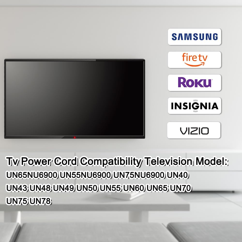 GuuYebe Tv Power Cord Replacement 3903-001118 for TVs Samsung LG Vizio TCL Insignia Television Power Corddt Cord-dt 3903001118 5 FT AC Cable OEM