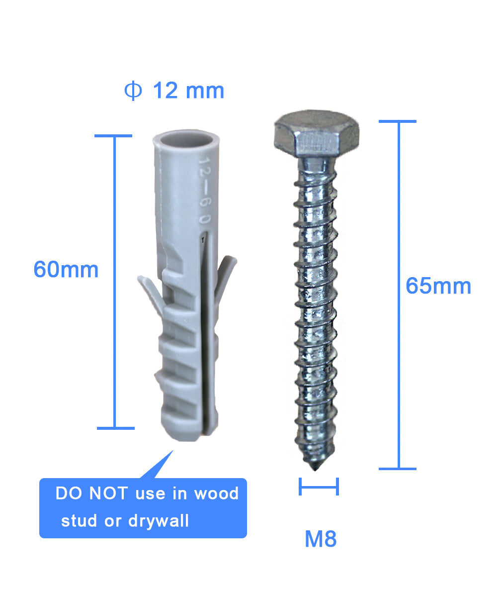 TV Mount Lag Bolt Kit - M8 Concrete Wall Anchors, Bolts, Washers & Socket For Brick, Concrete, Drywall