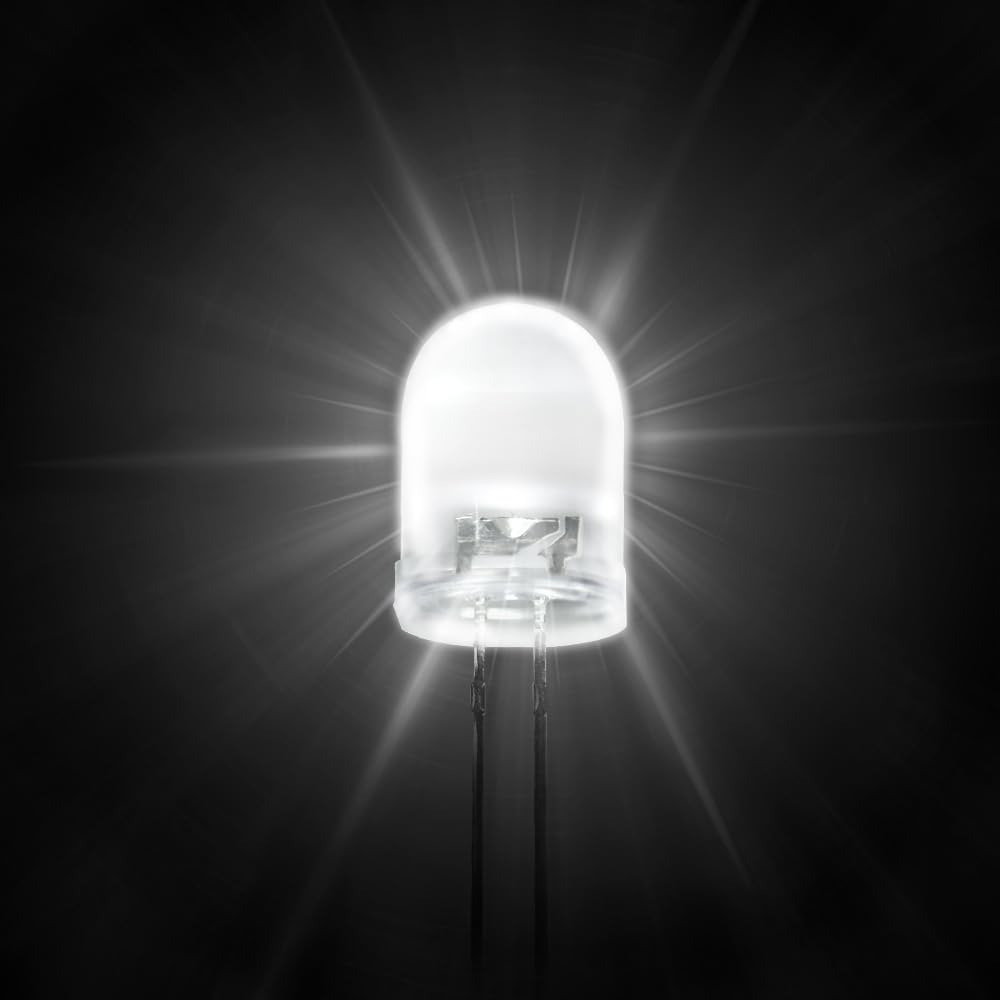 GuuYebe 10mm LED Diode 3 Volt LED Light Bulbs White Bright Lighting Lamps Electronics Components Indicator with Clear Round Transparent DC 3V 20mA 50pcs
