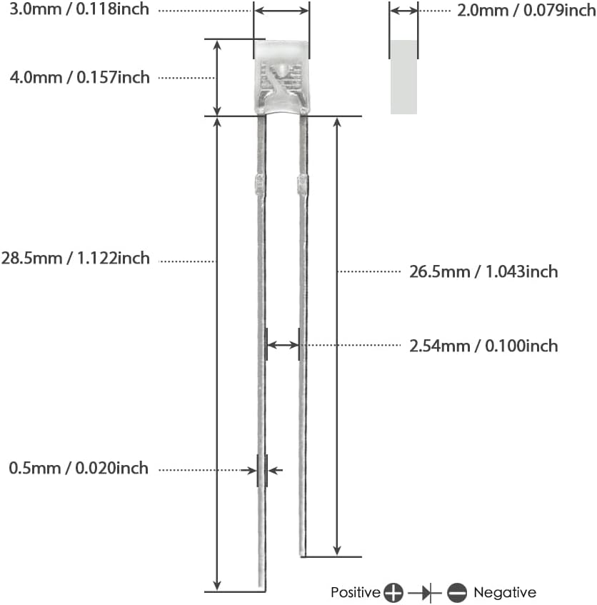 GuuYebe 2x3x4 White LED Diode Light Bright Lighting Bulb Lamps Electronics Components Indicator with Square Clear Transparent DC 3V 20mA 100pcs