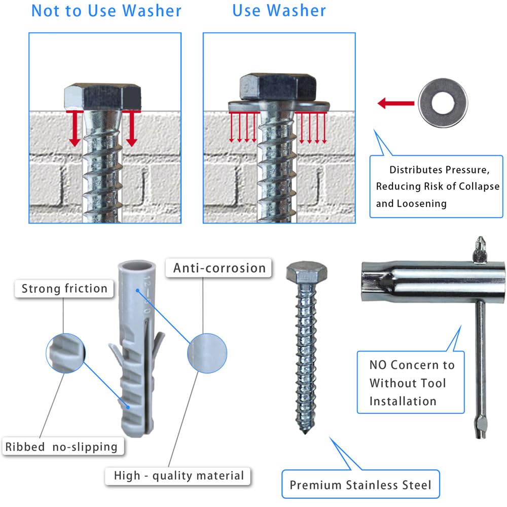 GuuYebe Drywall Anchors for TV Mount,Upgrade Lag Bolts for TV Wall Mount | Kit with Concrete Wall Anchors M8 Lag Bolt Washer by Socket Tool Bubble level and 2 drill bits precise to Wood Or Concrete