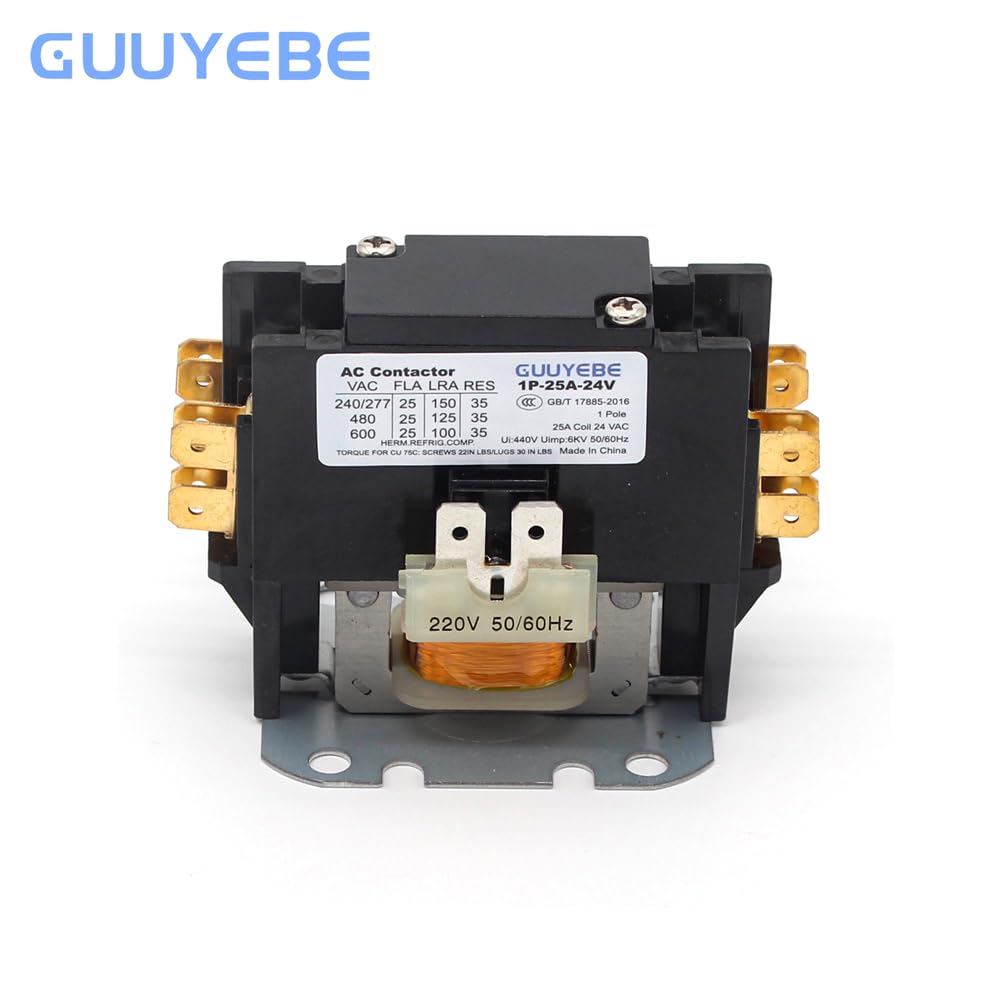 GuuYebe 25 Amp 1 Pole HVAC Definite Purpose Contactor, 24V AC Coil Replacement for Air Conditioner Systems