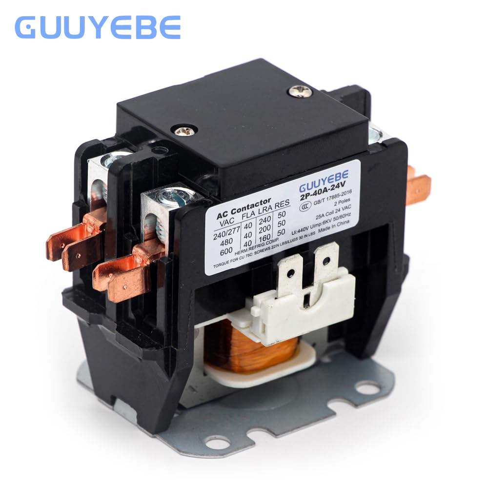 GuuYebe 40 Amp 2 Pole HVAC Definite Purpose Contactor, 24V AC Coil Replacement for Air Conditioner Systems