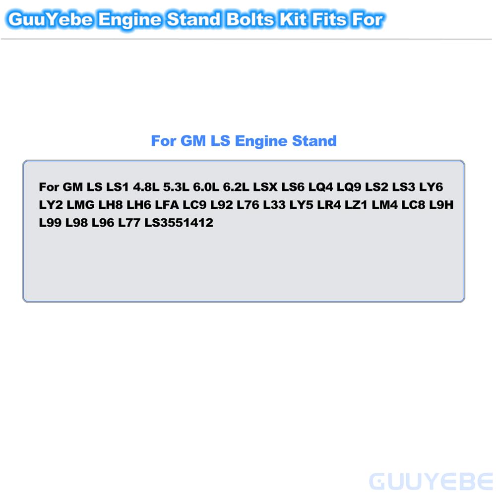 GuuYebe 12 PCS Engine Stand Bolts Kit for GM LS LS1 LSX LS6 LQ4 LQ9 LS2 LS3 LY6 LY2 LMG LH8 LH6 LFA LC9 L92 L76 L33 LY5 LR4 LZ1 LM4 LC8 L9H L99 L98 L96 L77 LS3551412,Replace for 551412