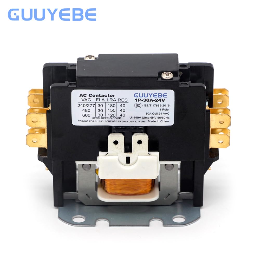 GuuYebe 30 Amp 1 Pole HVAC Definite Purpose Contactor, 24V AC Coil Replacement for Air Conditioner Systems