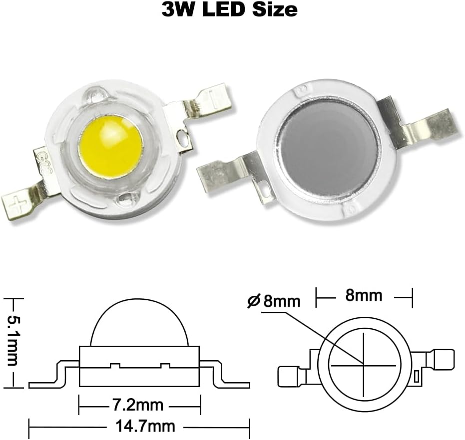 GuuYebe LED Chip, High Power Bulb Lamp Bright Lighting Natural White 3W (4000K - 4500K / 3 Watt / 600mA - 700mA / DC 3V - 3.4V) DIY 10 pcs