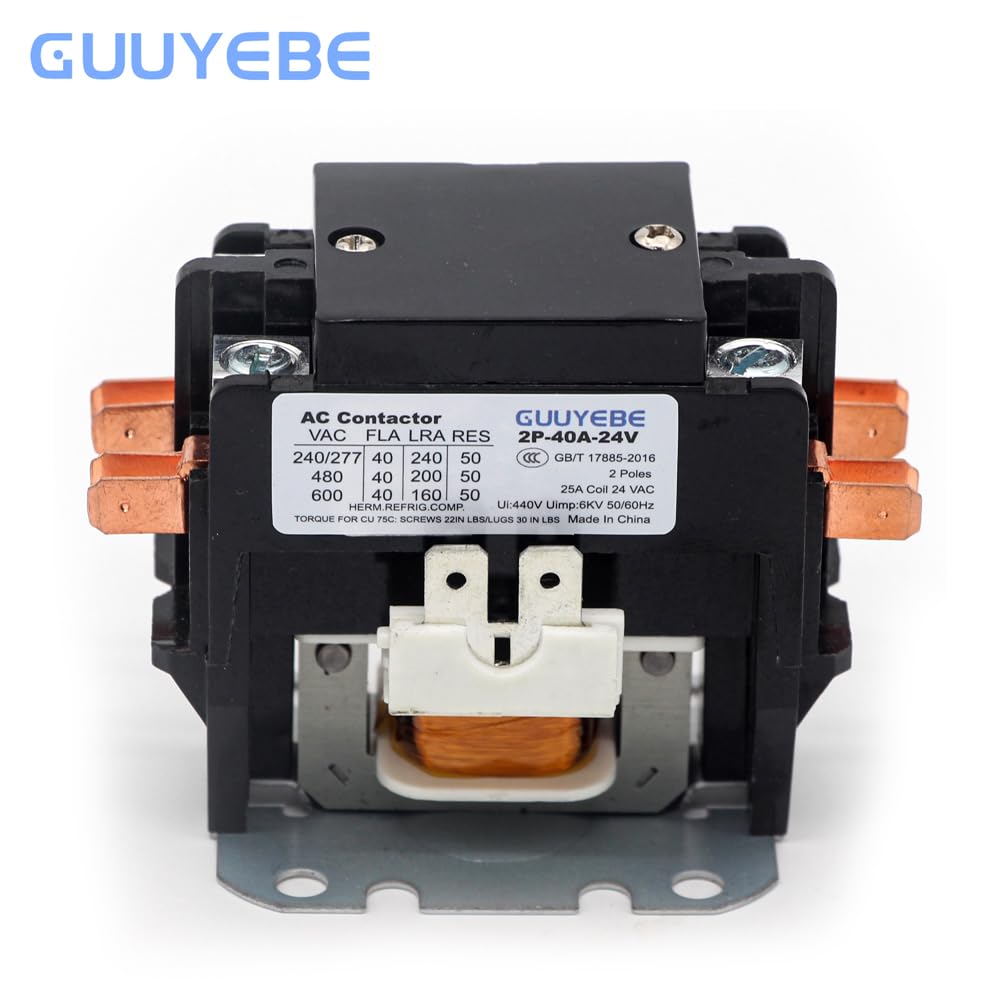 GuuYebe 40 Amp 2 Pole HVAC Definite Purpose Contactor, 24V AC Coil Replacement for Air Conditioner Systems