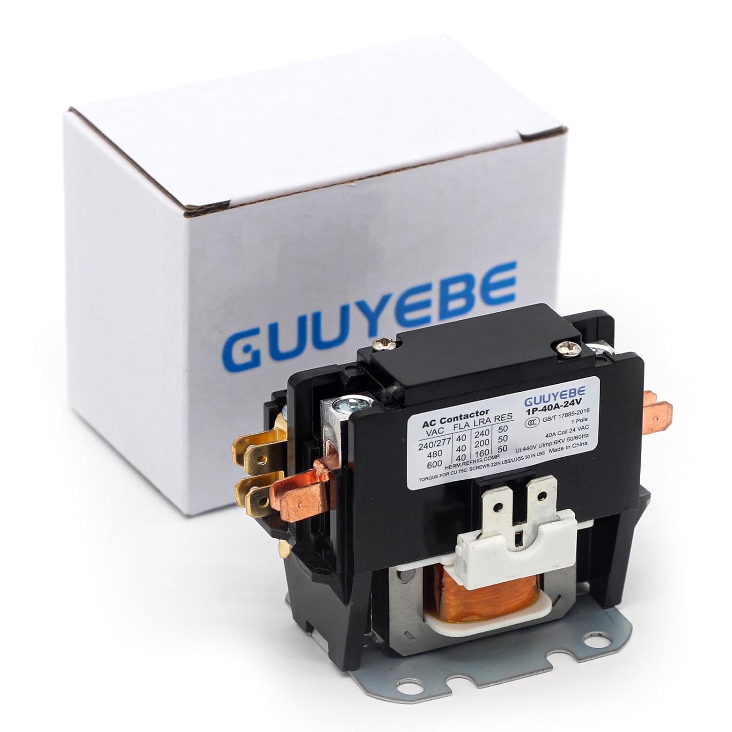 GuuYebe 40 Amp 1 Pole HVAC Definite Purpose Contactor, 24V AC Coil Replacement for Air Conditioner Systems