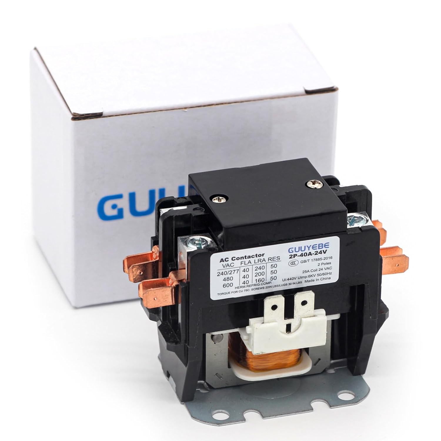 GuuYebe 40 Amp 2 Pole HVAC Definite Purpose Contactor, 24V AC Coil Replacement for Air Conditioner Systems