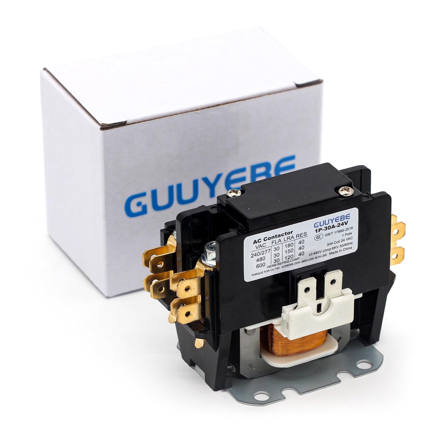 GuuYebe 30 Amp 1 Pole HVAC Definite Purpose Contactor, 24V AC Coil Replacement for Air Conditioner Systems
