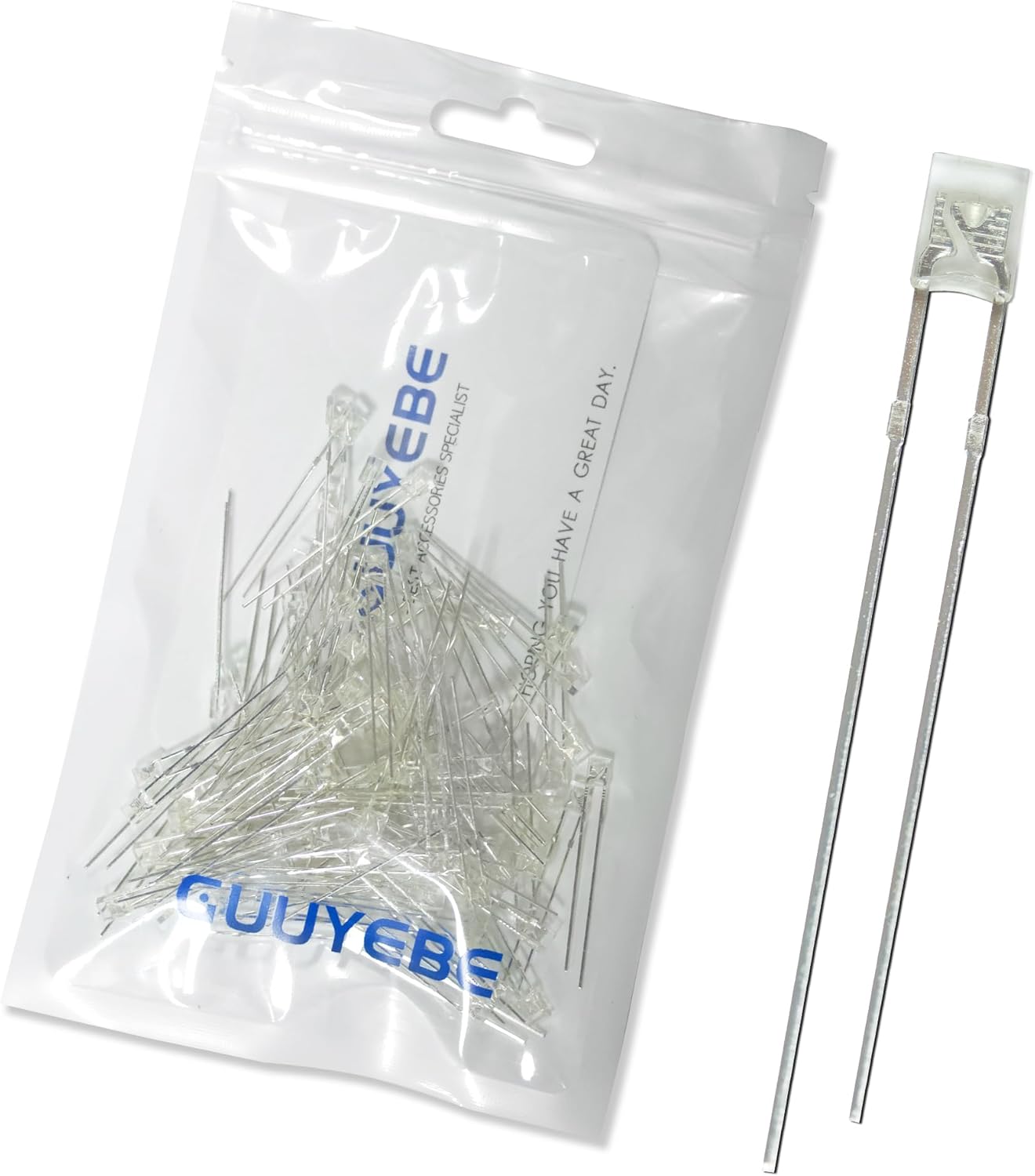 GuuYebe 2x3x4 White LED Diode Light Bright Lighting Bulb Lamps Electronics Components Indicator with Square Clear Transparent DC 3V 20mA 100pcs