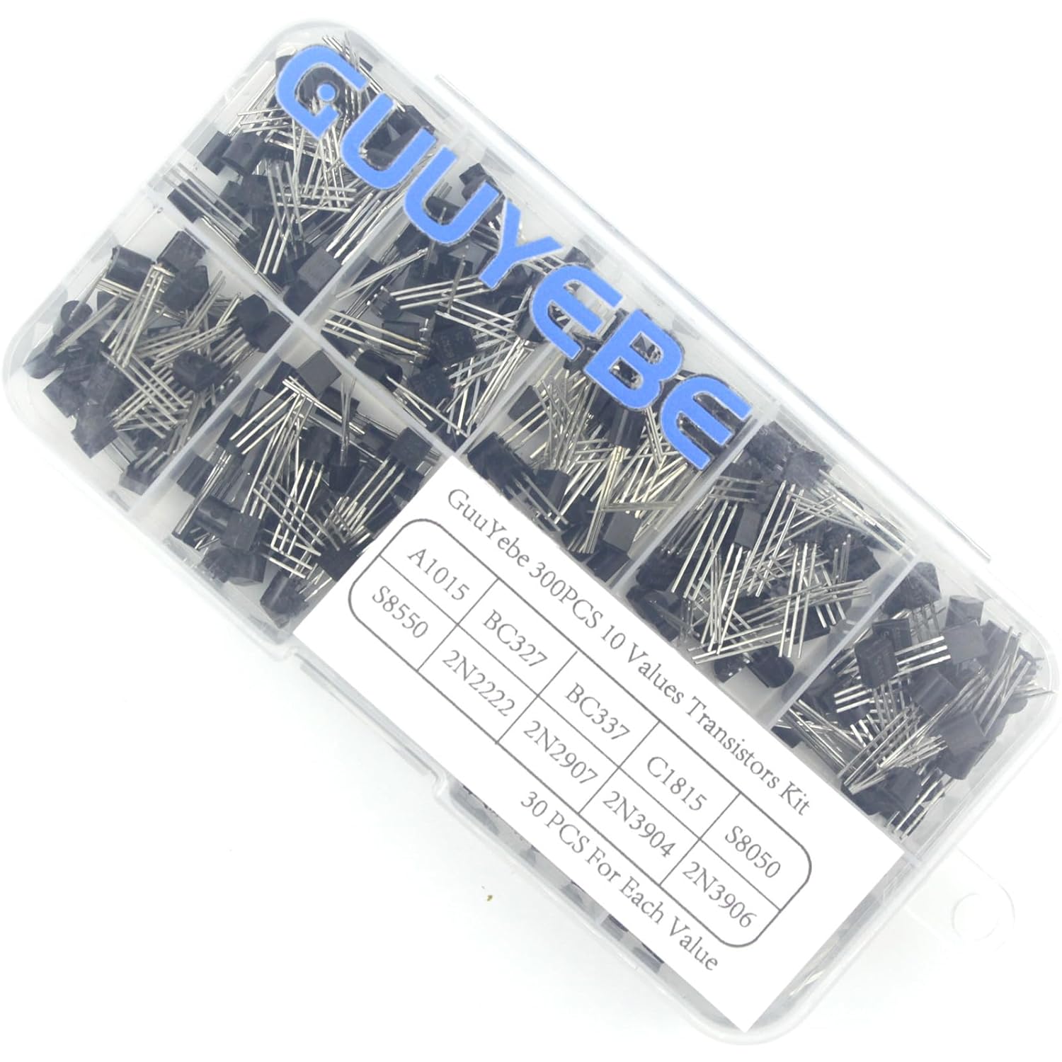 GuuYebe 300PCS 10 Values 2N2222 2N3904 2N3906 2N2907 BC337 S8050 S8550 BC327 A1015 C1815 NPN PNP BJT Transistors of Semiconductor Products