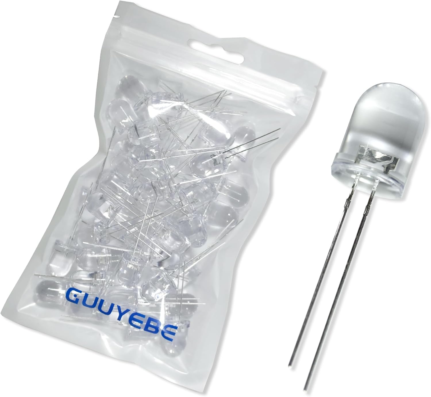 GuuYebe 10mm LED Diode 3 Volt LED Light Bulbs White Bright Lighting Lamps Electronics Components Indicator with Clear Round Transparent DC 3V 20mA 50pcs